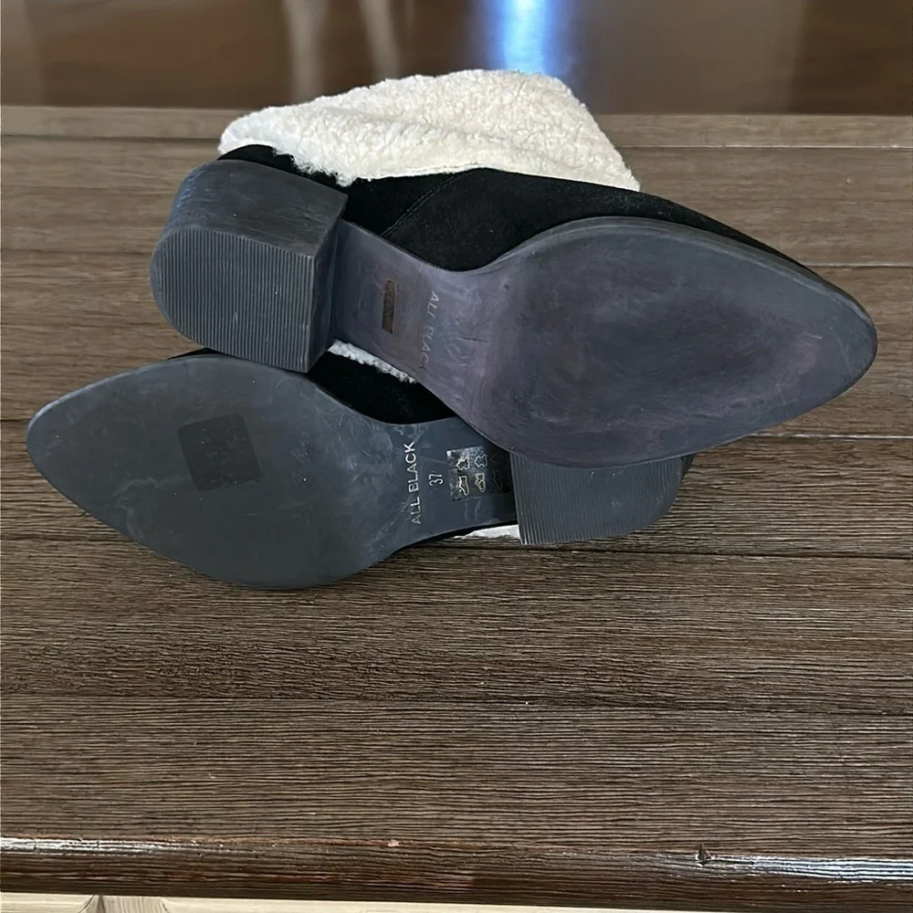 All Black Footwear Shearling Cuff Ankle Booties 6.5